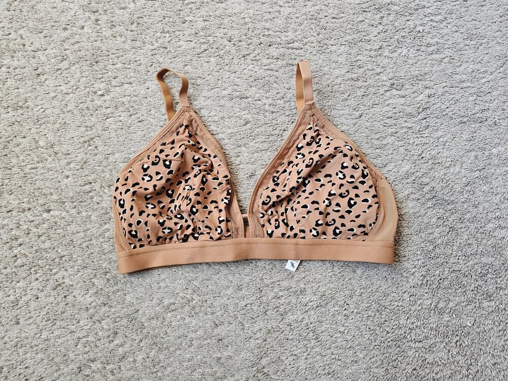 All.You LIVELY Women's Mesh Trim Bra - Size 2 Brown Bralette Animal Print